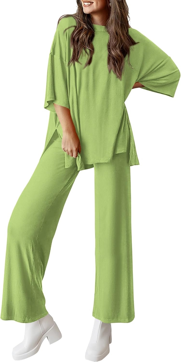 PRETTYGARDEN 2-Piece Lounge Set – Short Sleeve Top & Wide Leg Pants