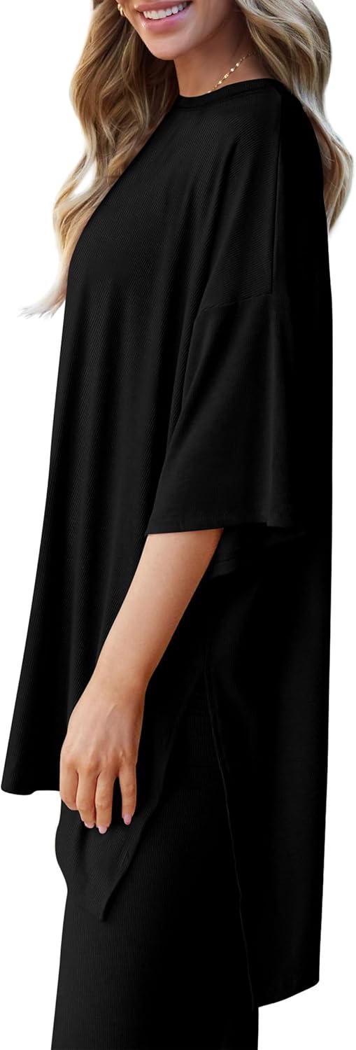 PRETTYGARDEN 2-Piece Lounge Set – Short Sleeve Top & Wide Leg Pants