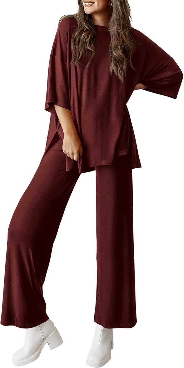 PRETTYGARDEN 2-Piece Lounge Set – Short Sleeve Top & Wide Leg Pants