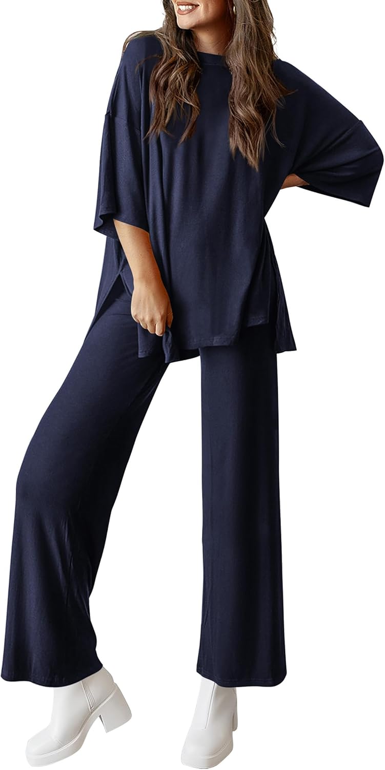 PRETTYGARDEN 2-Piece Lounge Set – Short Sleeve Top & Wide Leg Pants