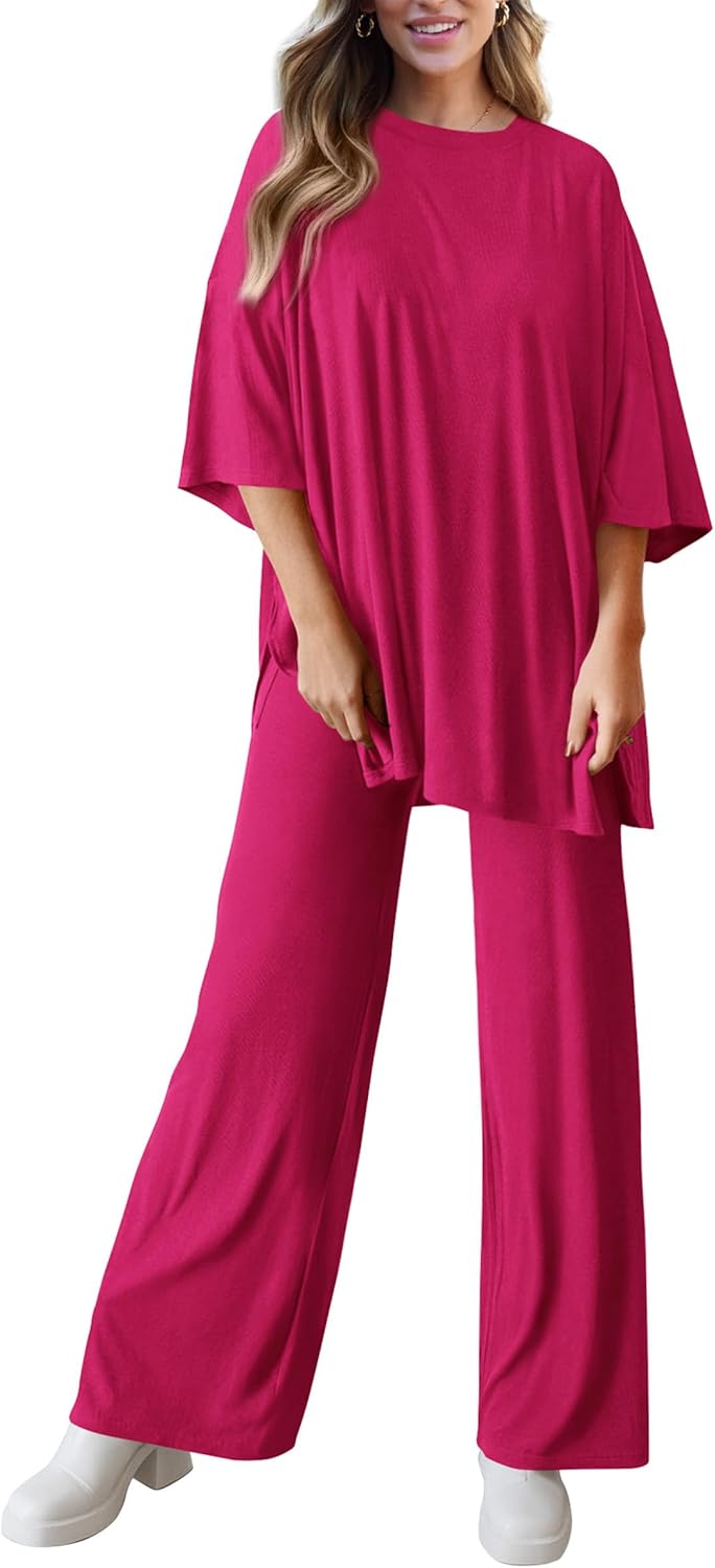 PRETTYGARDEN 2-Piece Lounge Set – Short Sleeve Top & Wide Leg Pants