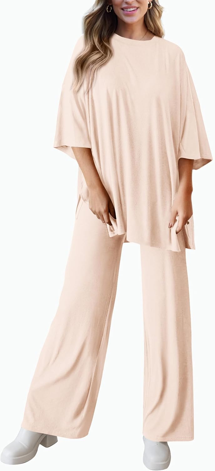 PRETTYGARDEN 2-Piece Lounge Set – Short Sleeve Top & Wide Leg Pants