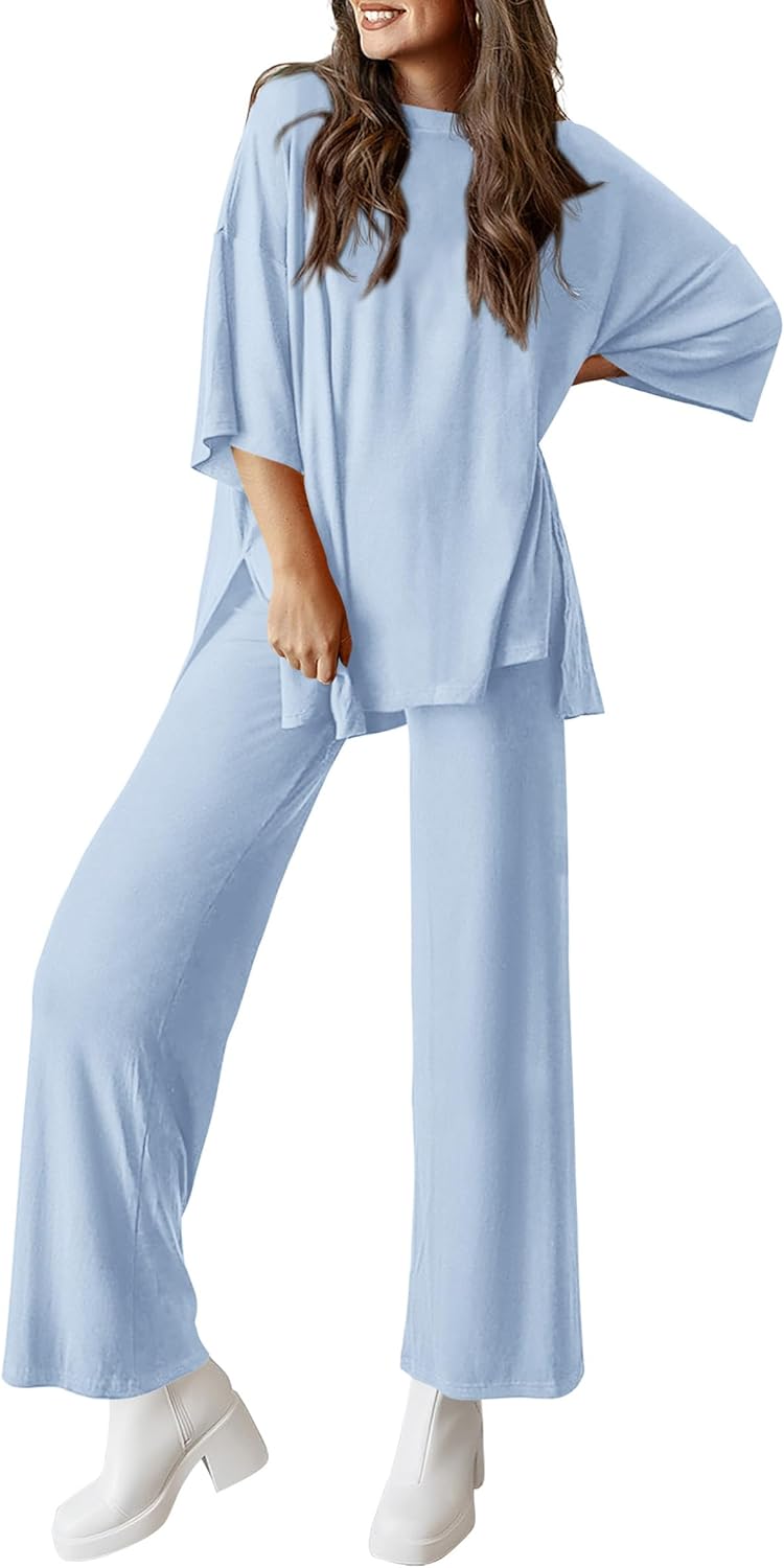 PRETTYGARDEN 2-Piece Lounge Set – Short Sleeve Top & Wide Leg Pants