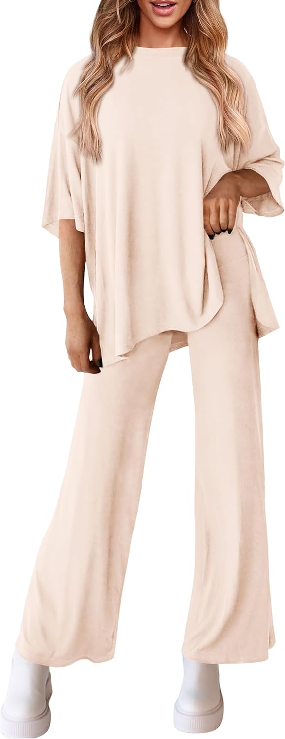 PRETTYGARDEN 2-Piece Lounge Set – Short Sleeve Top & Wide Leg Pants