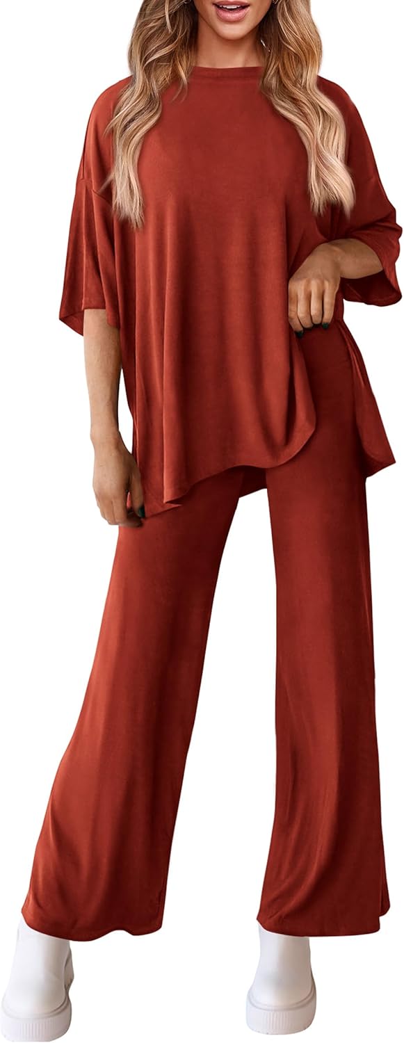 PRETTYGARDEN 2-Piece Lounge Set – Short Sleeve Top & Wide Leg Pants