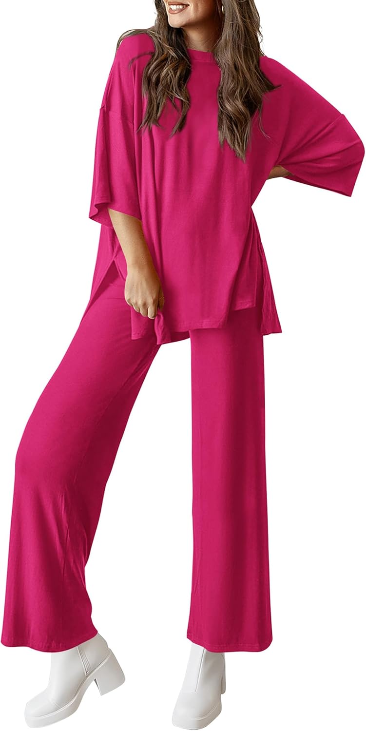 PRETTYGARDEN 2-Piece Lounge Set – Short Sleeve Top & Wide Leg Pants