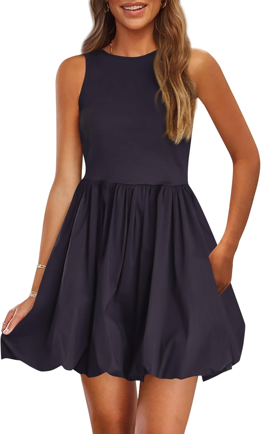 PRETTYGARDEN Summer Tank Dress – Casual Sleeveless Mini Sundress with Pockets