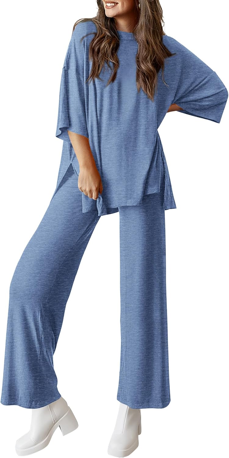 PRETTYGARDEN 2-Piece Lounge Set – Short Sleeve Top & Wide Leg Pants