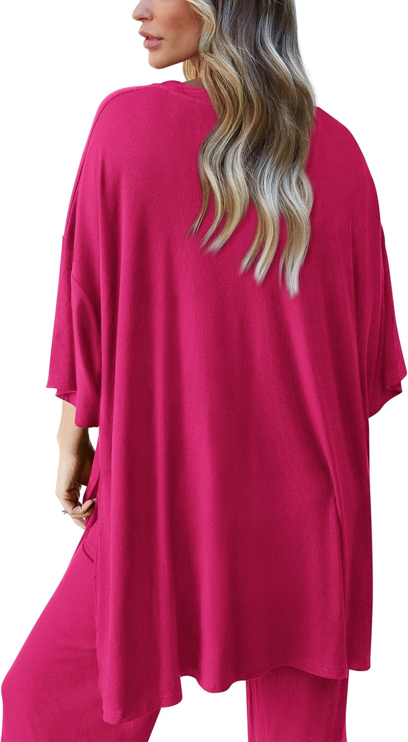 PRETTYGARDEN 2-Piece Lounge Set – Short Sleeve Top & Wide Leg Pants