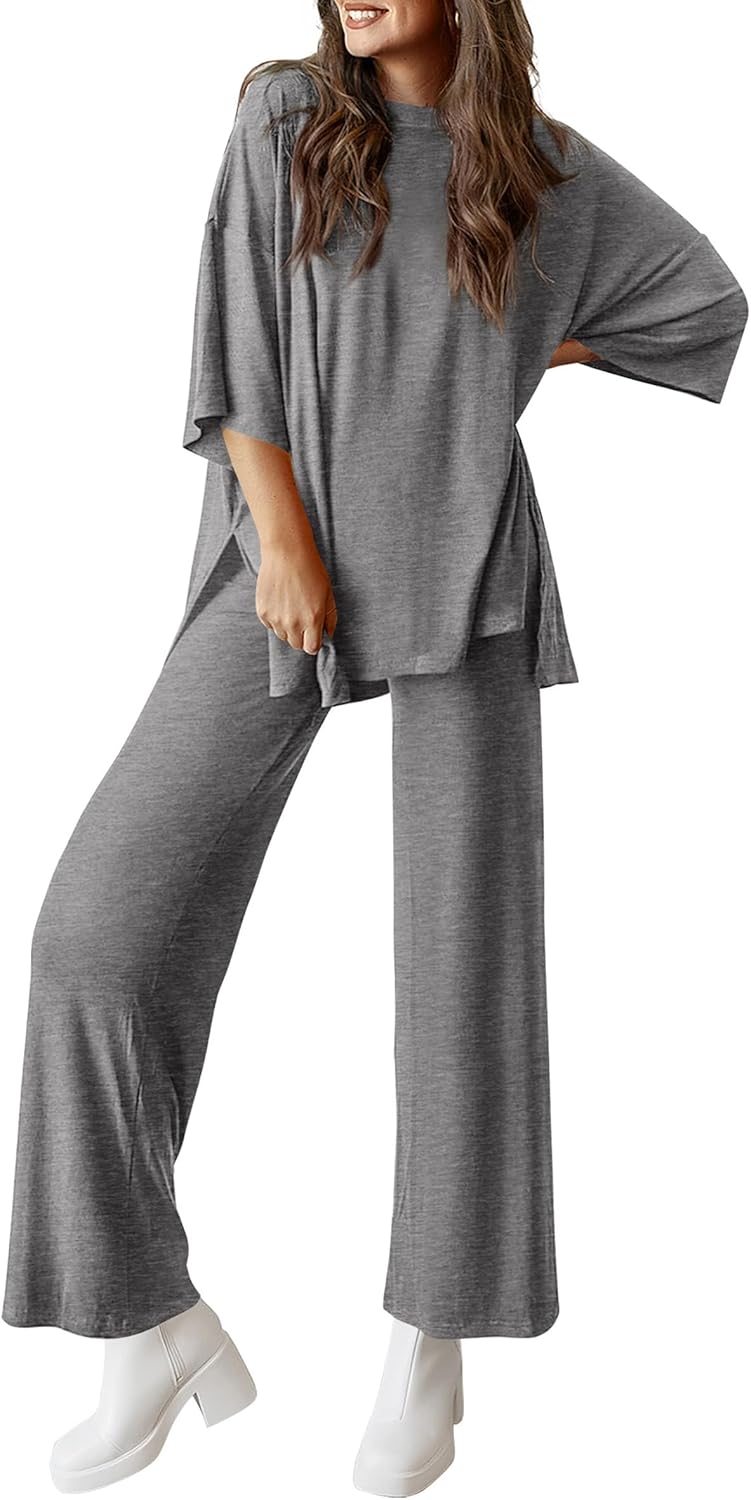 PRETTYGARDEN 2-Piece Lounge Set – Short Sleeve Top & Wide Leg Pants