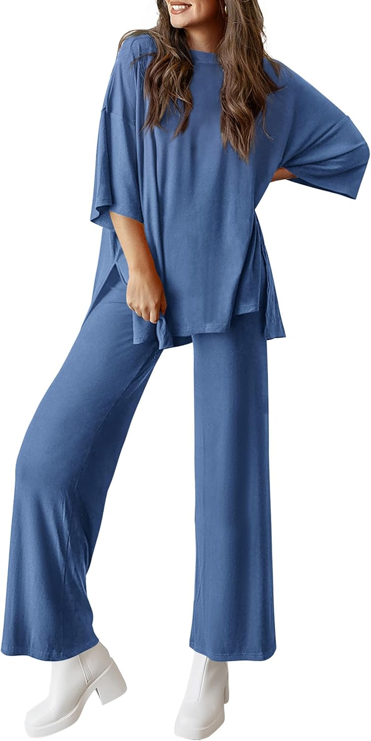 PRETTYGARDEN 2-Piece Lounge Set – Short Sleeve Top & Wide Leg Pants