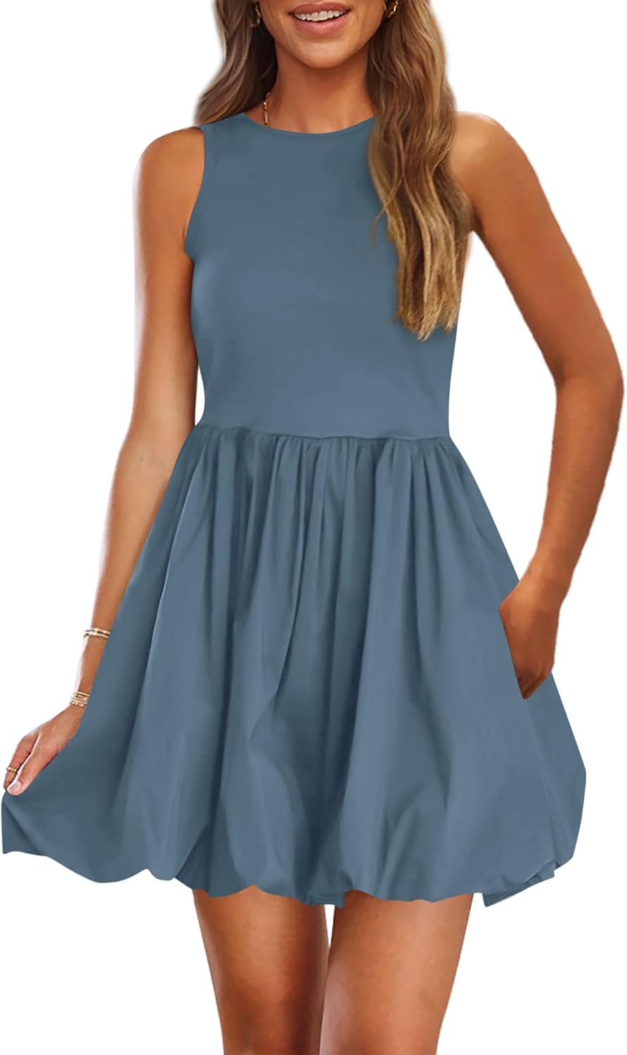 PRETTYGARDEN Summer Tank Dress – Casual Sleeveless Mini Sundress with Pockets