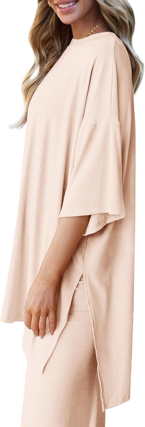 PRETTYGARDEN 2-Piece Lounge Set – Short Sleeve Top & Wide Leg Pants
