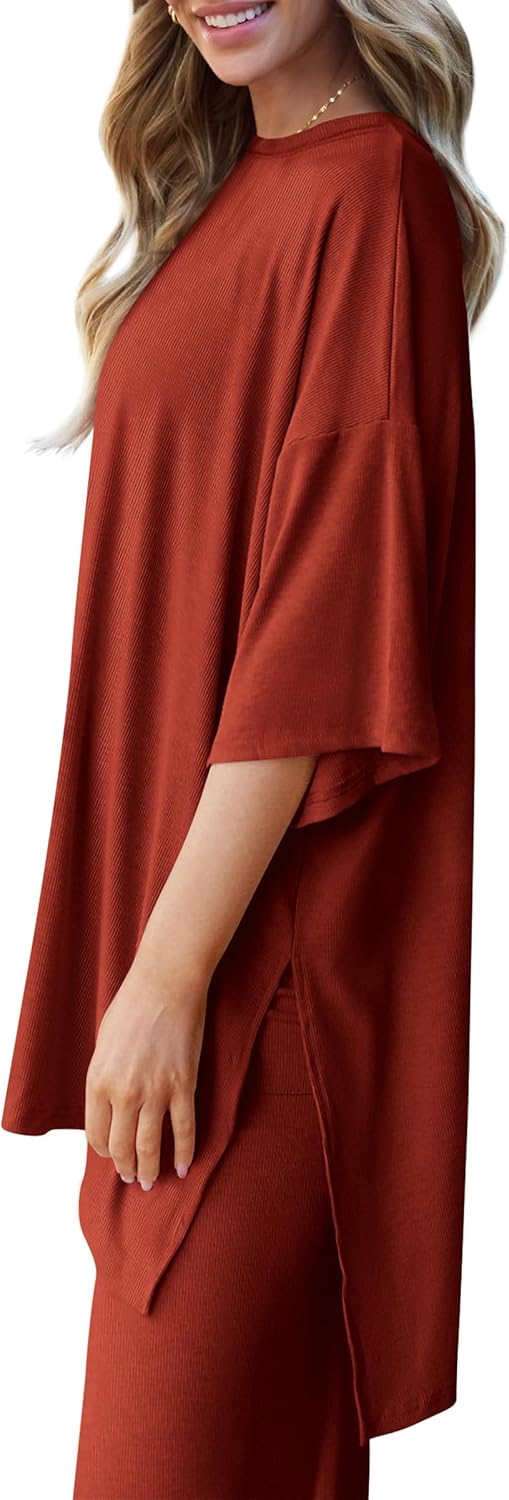 PRETTYGARDEN 2-Piece Lounge Set – Short Sleeve Top & Wide Leg Pants