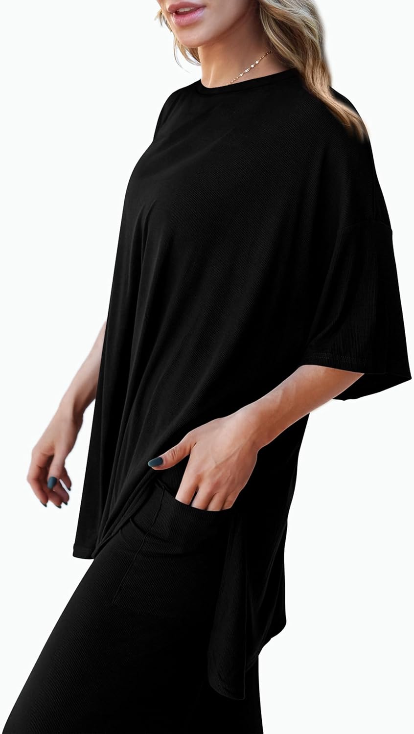 PRETTYGARDEN 2-Piece Lounge Set – Short Sleeve Top & Wide Leg Pants