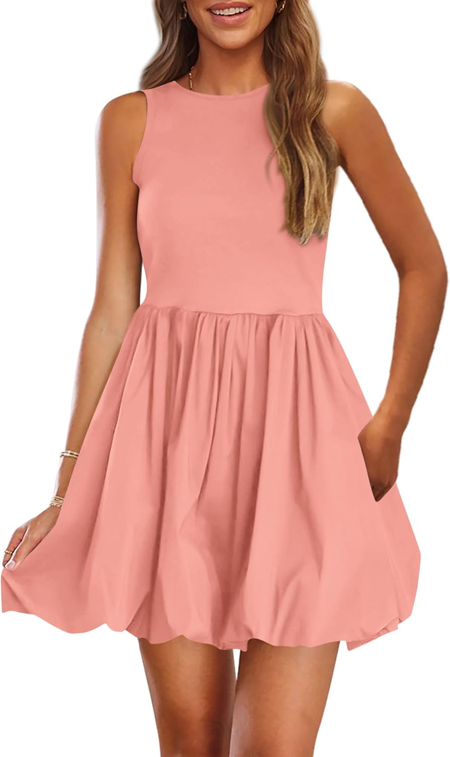 PRETTYGARDEN Summer Tank Dress – Casual Sleeveless Mini Sundress with Pockets
