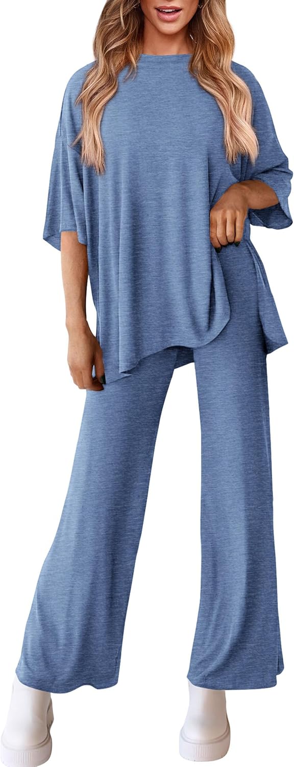 PRETTYGARDEN 2-Piece Lounge Set – Short Sleeve Top & Wide Leg Pants