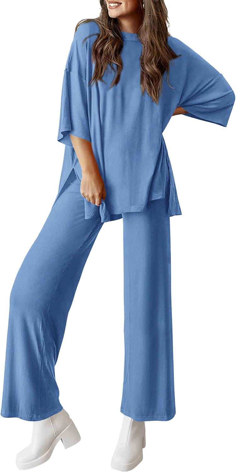 PRETTYGARDEN 2-Piece Lounge Set – Short Sleeve Top & Wide Leg Pants