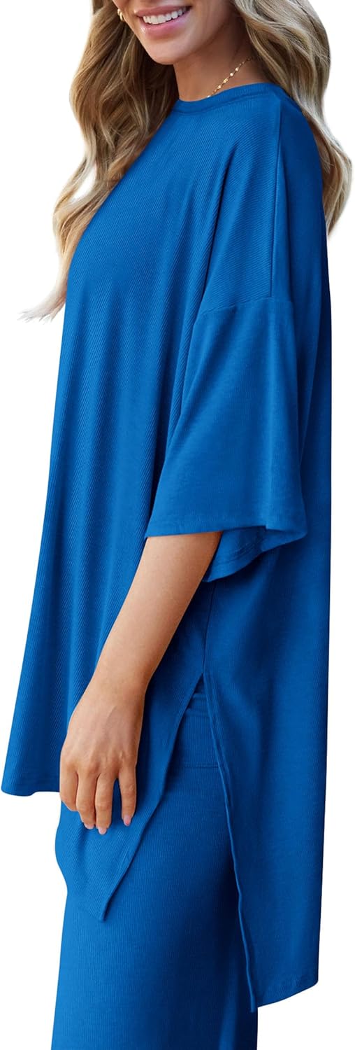 PRETTYGARDEN 2-Piece Lounge Set – Short Sleeve Top & Wide Leg Pants