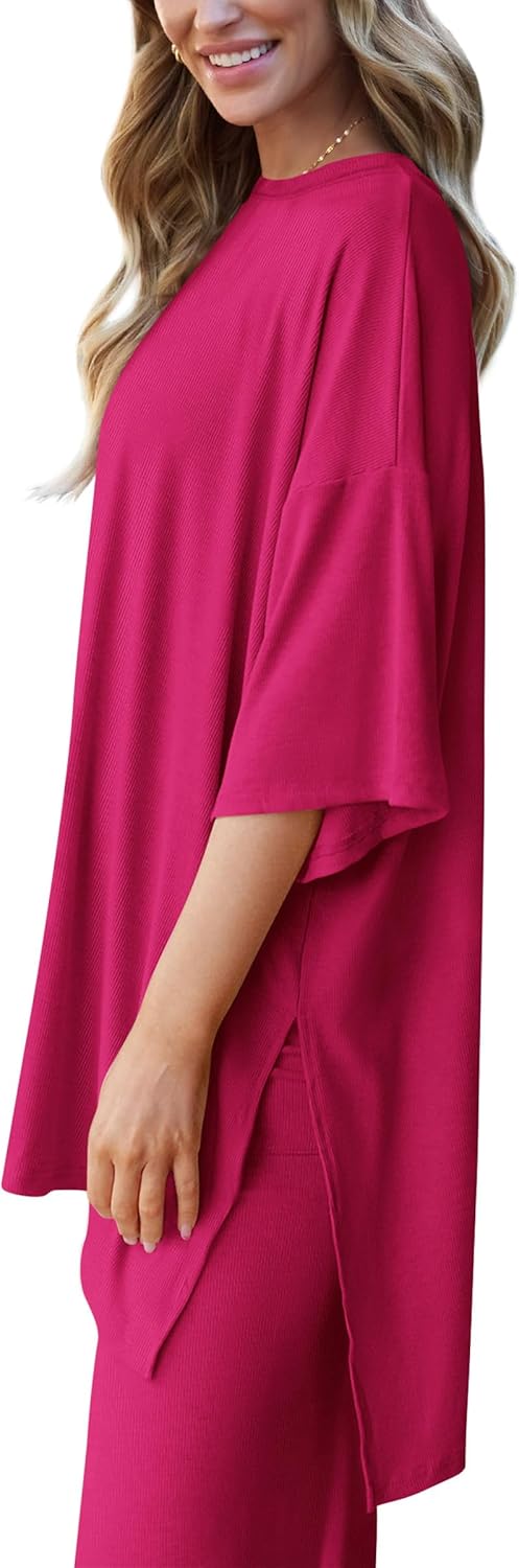 PRETTYGARDEN 2-Piece Lounge Set – Short Sleeve Top & Wide Leg Pants