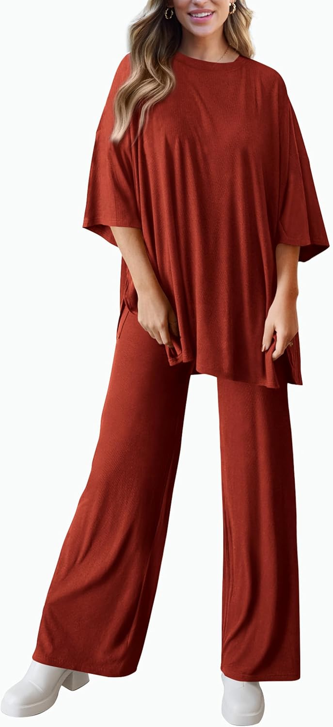 PRETTYGARDEN 2-Piece Lounge Set – Short Sleeve Top & Wide Leg Pants