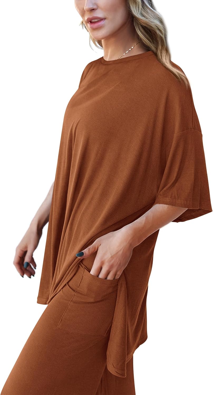 PRETTYGARDEN 2-Piece Lounge Set – Short Sleeve Top & Wide Leg Pants