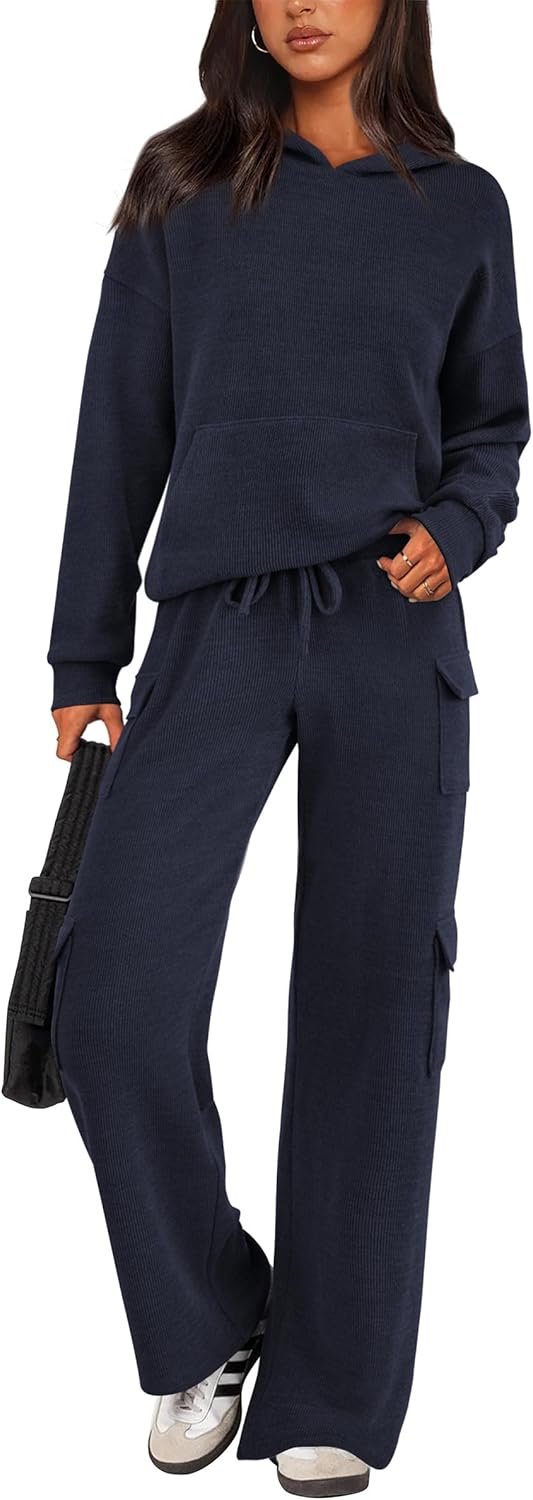 PRETTYGARDEN Knitted Lounge Set – Hoodie Pullover & Cargo Pants