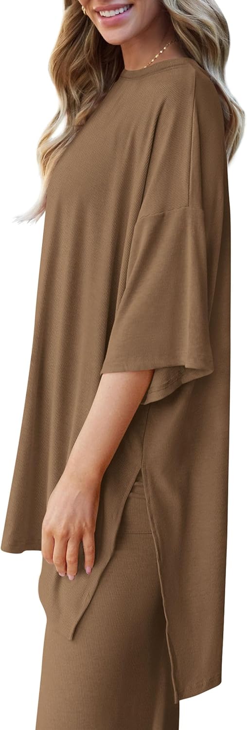 PRETTYGARDEN 2-Piece Lounge Set – Short Sleeve Top & Wide Leg Pants