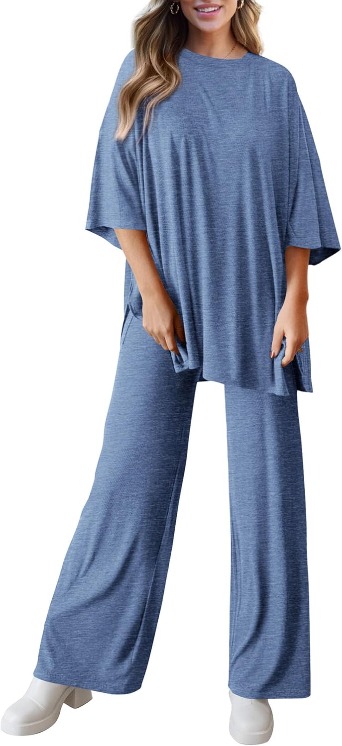 PRETTYGARDEN 2-Piece Lounge Set – Short Sleeve Top & Wide Leg Pants