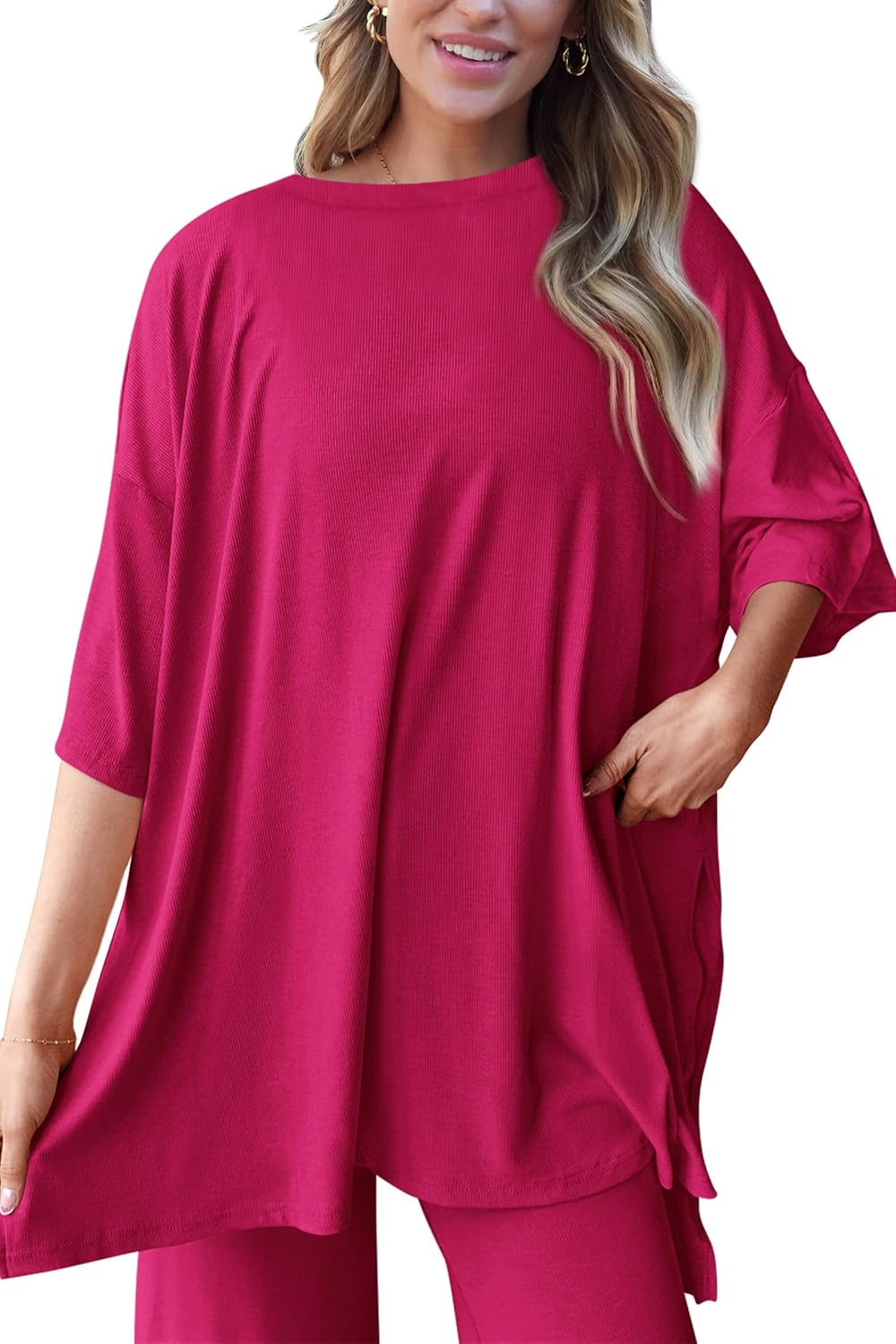 PRETTYGARDEN 2-Piece Lounge Set – Short Sleeve Top & Wide Leg Pants
