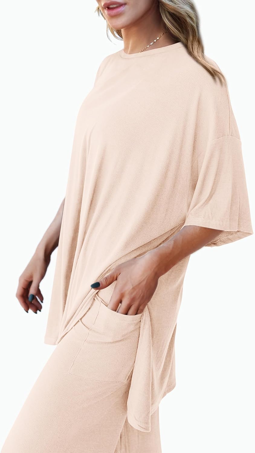 PRETTYGARDEN 2-Piece Lounge Set – Short Sleeve Top & Wide Leg Pants