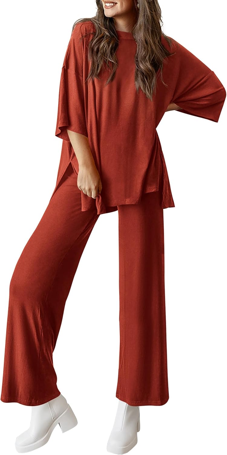 PRETTYGARDEN 2-Piece Lounge Set – Short Sleeve Top & Wide Leg Pants