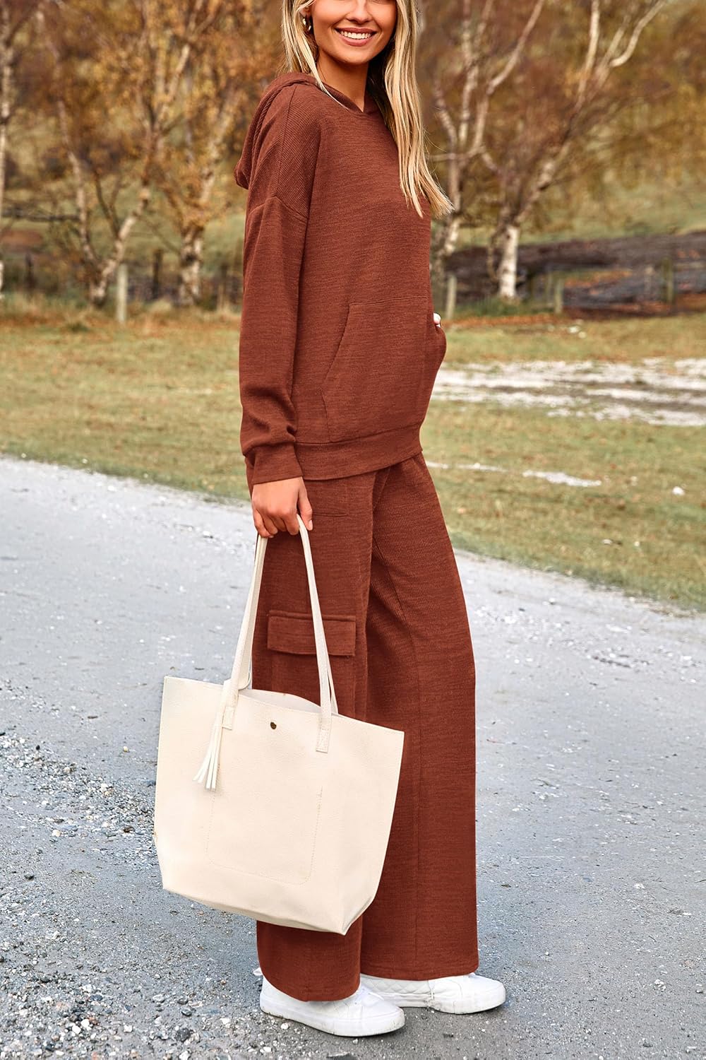 PRETTYGARDEN Knitted Lounge Set – Hoodie Pullover & Cargo Pants