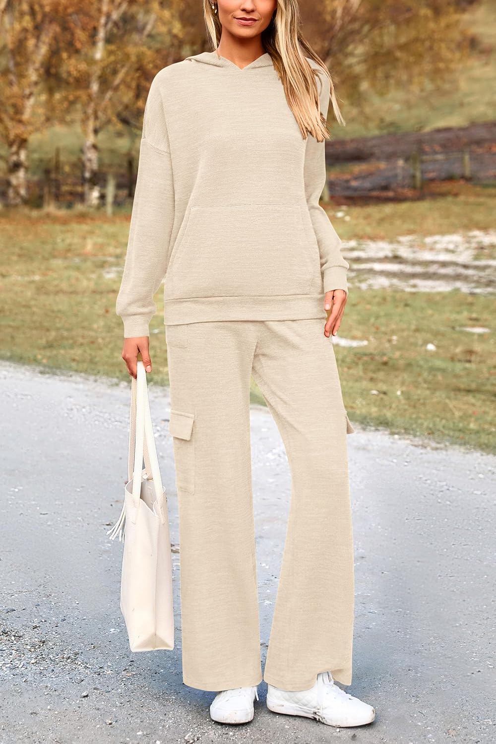 PRETTYGARDEN Knitted Lounge Set – Hoodie Pullover & Cargo Pants