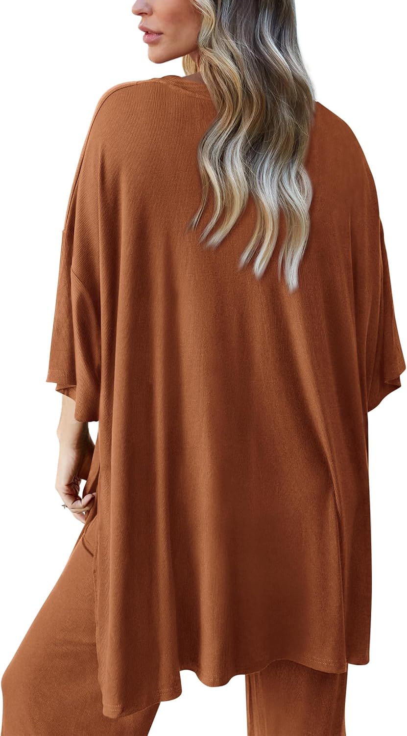 PRETTYGARDEN 2-Piece Lounge Set – Short Sleeve Top & Wide Leg Pants