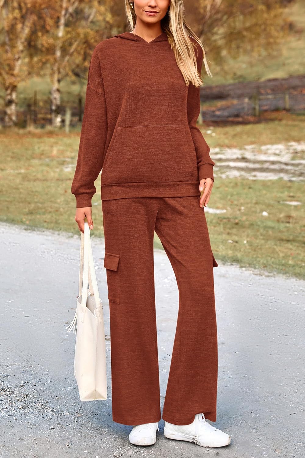 PRETTYGARDEN Knitted Lounge Set – Hoodie Pullover & Cargo Pants