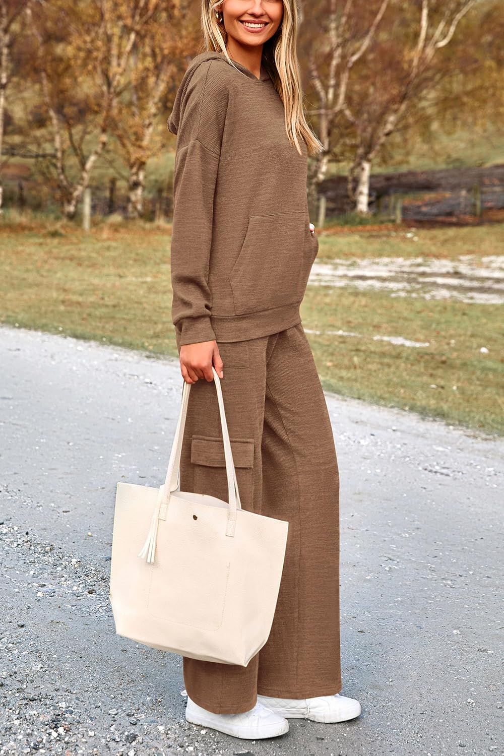 PRETTYGARDEN Knitted Lounge Set – Hoodie Pullover & Cargo Pants