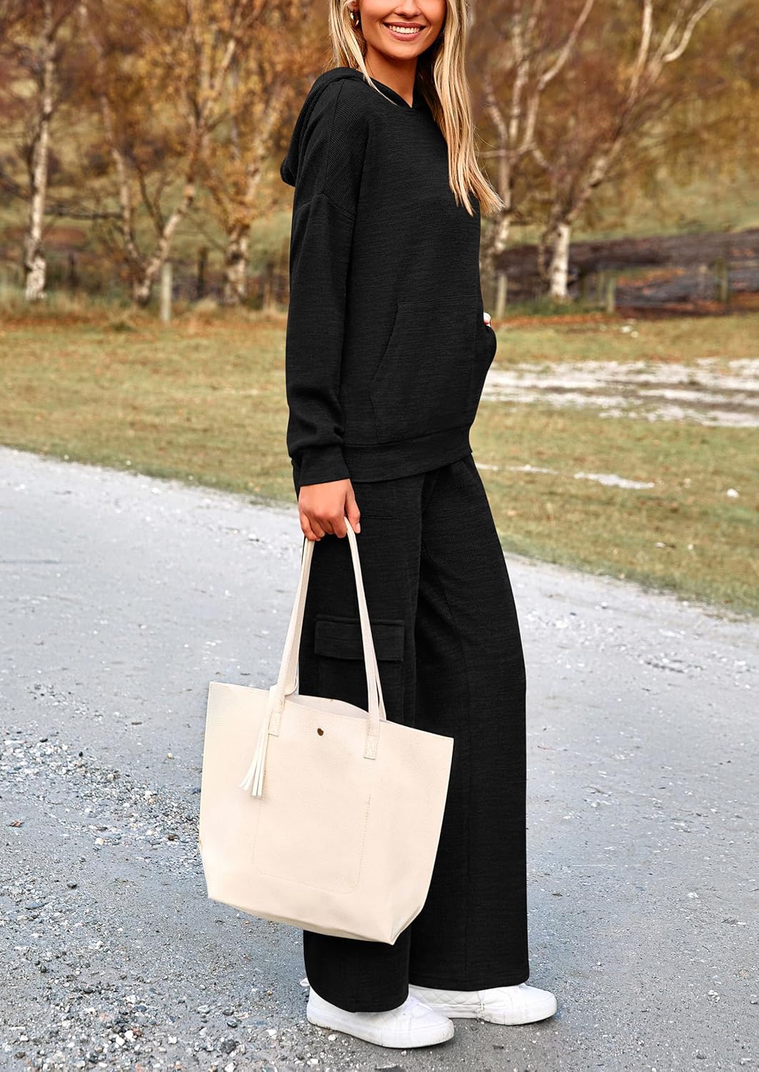 PRETTYGARDEN Knitted Lounge Set – Hoodie Pullover & Cargo Pants