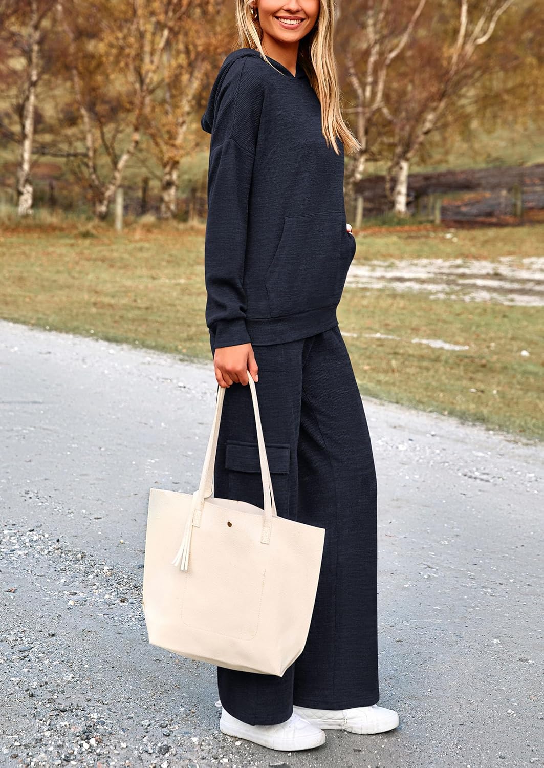 PRETTYGARDEN Knitted Lounge Set – Hoodie Pullover & Cargo Pants