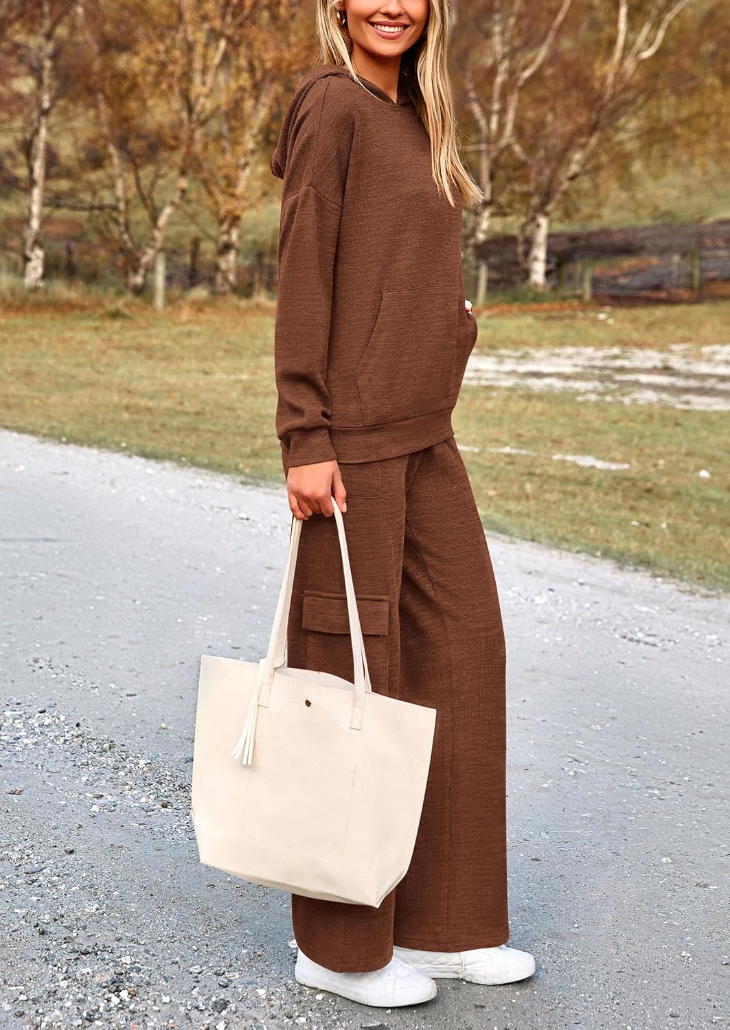 PRETTYGARDEN Knitted Lounge Set – Hoodie Pullover & Cargo Pants