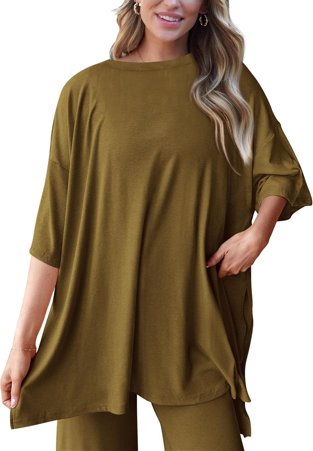 PRETTYGARDEN 2-Piece Lounge Set – Short Sleeve Top & Wide Leg Pants