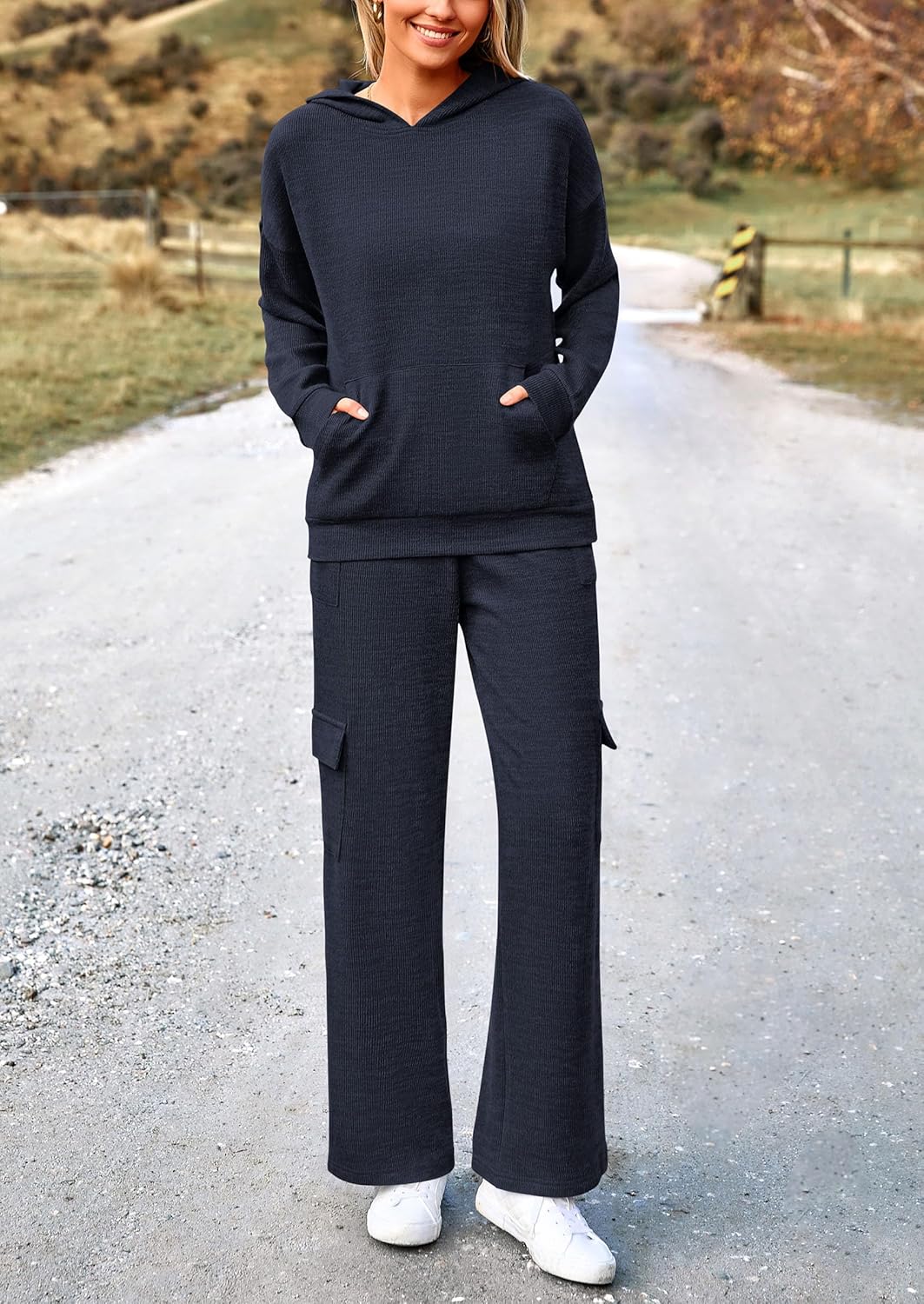 PRETTYGARDEN Knitted Lounge Set – Hoodie Pullover & Cargo Pants