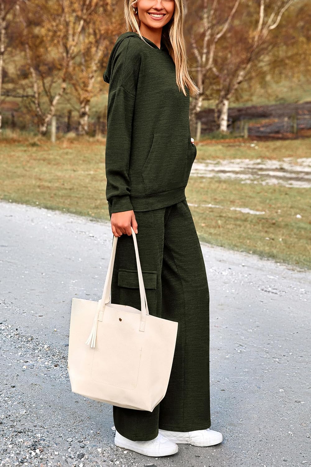 PRETTYGARDEN Knitted Lounge Set – Hoodie Pullover & Cargo Pants