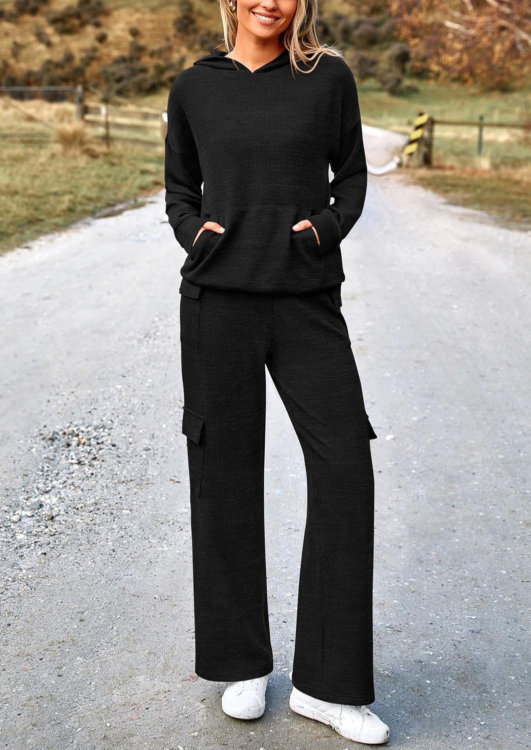 PRETTYGARDEN Knitted Lounge Set – Hoodie Pullover & Cargo Pants