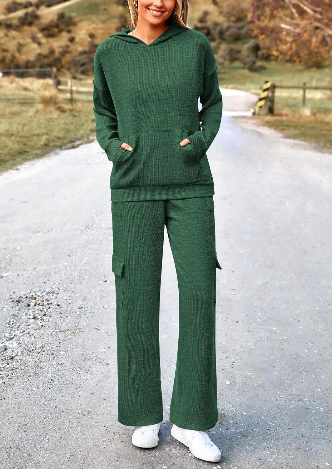 PRETTYGARDEN Knitted Lounge Set – Hoodie Pullover & Cargo Pants