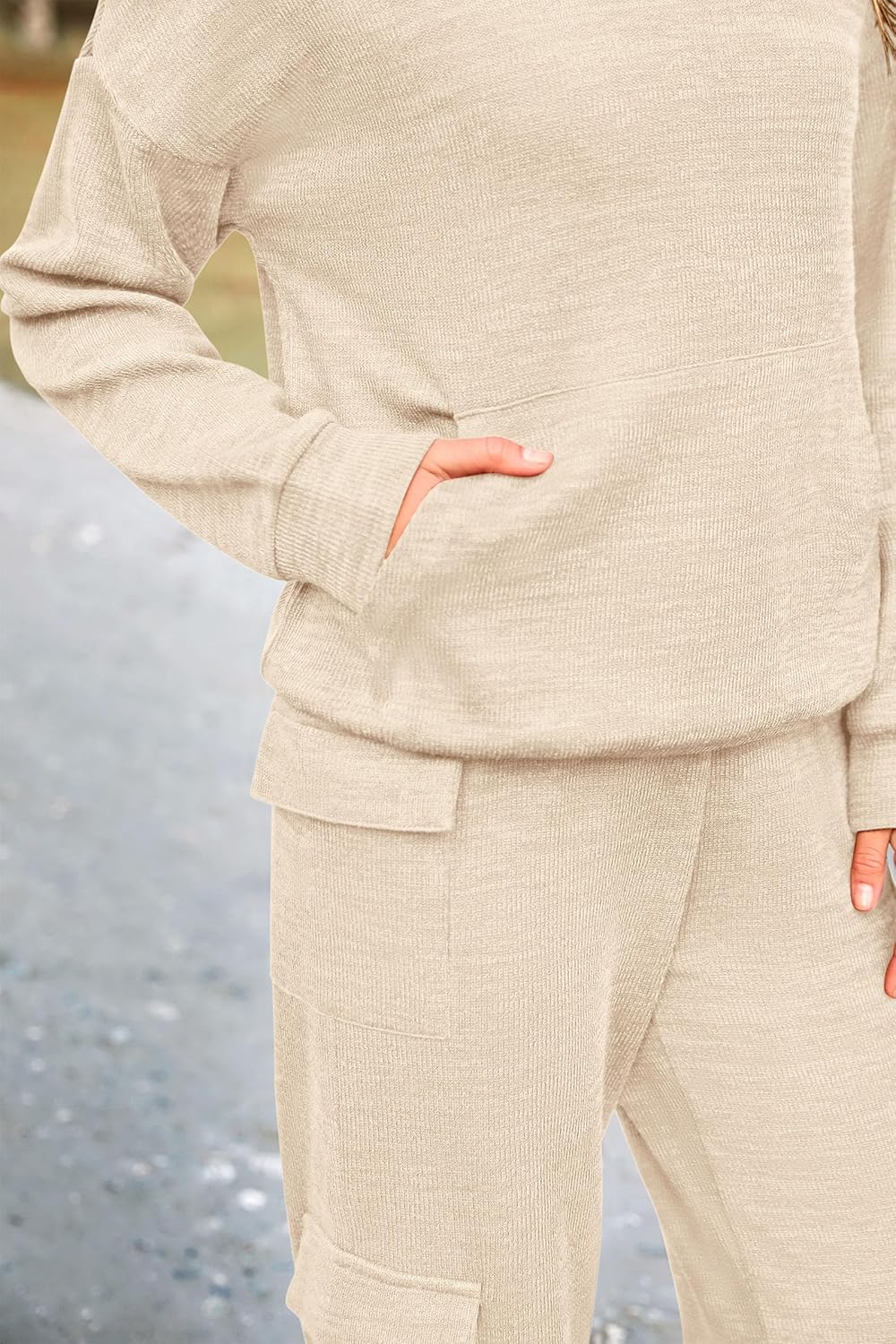PRETTYGARDEN Knitted Lounge Set – Hoodie Pullover & Cargo Pants