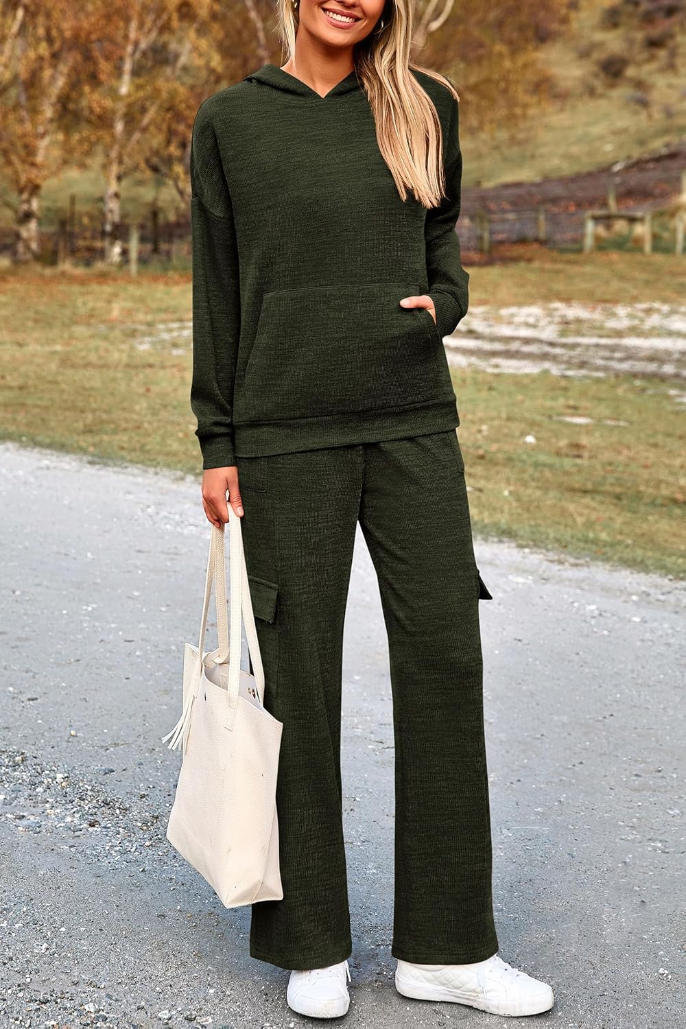 PRETTYGARDEN Knitted Lounge Set – Hoodie Pullover & Cargo Pants