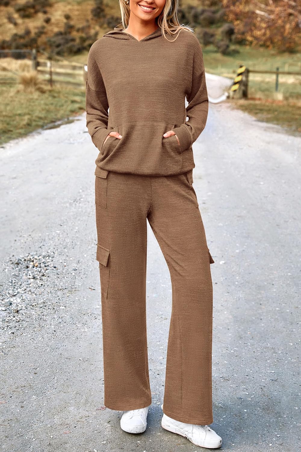 PRETTYGARDEN Knitted Lounge Set – Hoodie Pullover & Cargo Pants