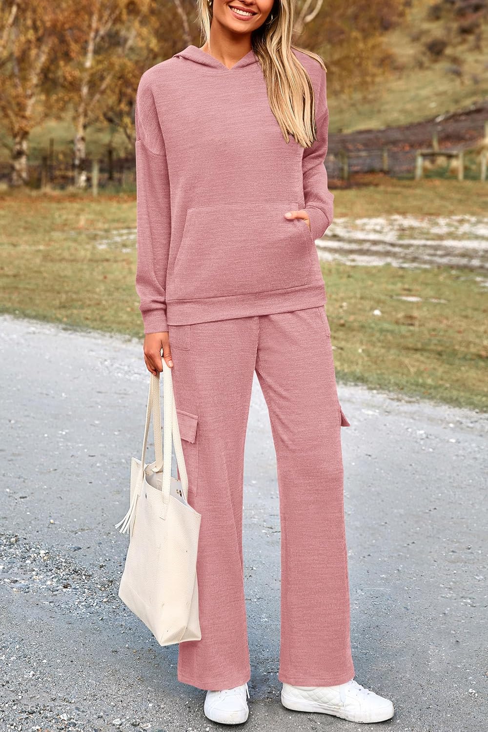 PRETTYGARDEN Knitted Lounge Set – Hoodie Pullover & Cargo Pants
