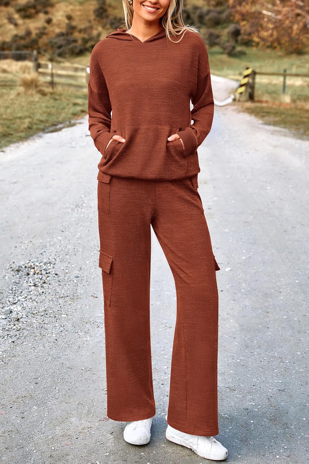 PRETTYGARDEN Knitted Lounge Set – Hoodie Pullover & Cargo Pants